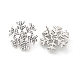 Pendientes de botón con forma de copo de nieve de latón y ABS con perlas de imitación&nbsp;EJEW-M077-03P