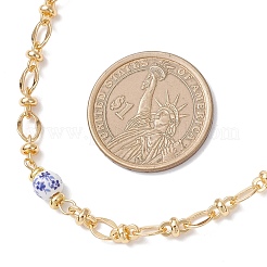 Collar de cadena de eslabones ovalados de latón y cuentas redondas azules y blancas de porcelana impresa para mujer&nbsp;NJEW-JN05588