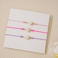 3 bracciale intrecciato con perline sintetiche tinte di turchese bianco e ottone&nbsp;QB7029-13