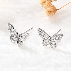 Micro en laiton papillon pavent zircone cubique boucles d'oreille&nbsp;EJEW-D304-34P