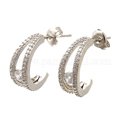 Boucles d'oreilles à tige en laiton en forme de C avec micro pavé de zircones cubiques transparentes&nbsp;EJEW-C126-08P