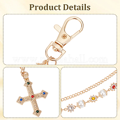 1 Stück Legierung bunte Strass Blume & Kunststoff Perle Link Kette Doppelschicht Hosenketten mit Kreuz Charms&nbsp;AJEW-GF0012-75