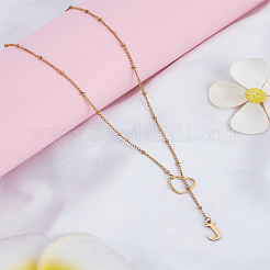 1 collane con laccio in acciaio inossidabile con lettera e cuore per donna&nbsp;NJEW-LP0002-87G-J