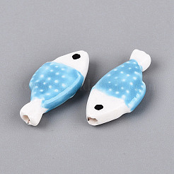 Perles de porcelaine peintes à la main en forme de poisson&nbsp;PORC-N013-06K