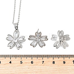 Blumen Messing Mikro Pflastern Zirkonia Ohrstecker & Anhänger Halsketten Sets&nbsp;SJEW-Z002-02P