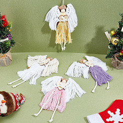4 pendentif décoratif en fil de coton macramé tissé à la main en forme d'ange&nbsp;HJEW-MA00018