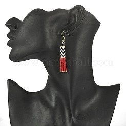 Orecchini pendenti con nappe intrecciate con semi di vetro&nbsp;EJEW-MZ00057