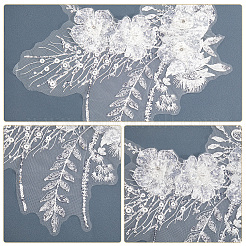 Appliques brodées par ordinateur en polyester à motif floral et strass&nbsp;DIY-WH20050-16B