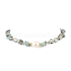 Collane da donna in larimar grezzo naturale con perle ovali di conchiglia&nbsp;NJEW-JN06591