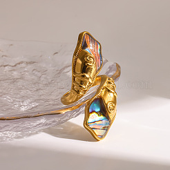 Bracciale rigido con anelli aperti in acciaio inossidabile 304 e conchiglia di paua naturale.&nbsp;WG70E7E-01