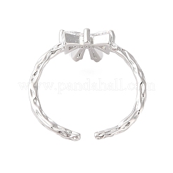 Offene Manschettenringe aus Messing mit Schleife und Mikropflaster aus klarem Zirkonia für Damen&nbsp;RJEW-P124-03P