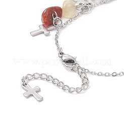 Puces de pierres précieuses mélangées naturelles et synthétiques et bracelet de cheville à breloques croisées&nbsp;AJEW-AN00512-04