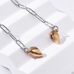 Collar con colgante de corazón magnético de doble cara de acero inoxidable 304 y cadena con clip.&nbsp;NJEW-U028-02RG