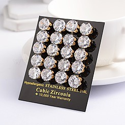 Boucles d'oreilles à tige rondes plates en acier inoxydable 304 avec zircone cubique&nbsp;EJEW-H306-35G-4mm