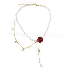 Imitation Perle Reis Perlen Rose Blume Choker Halsketten mit Legierung Kristall Strass Kette&nbsp;FS-WGBE6F4-01