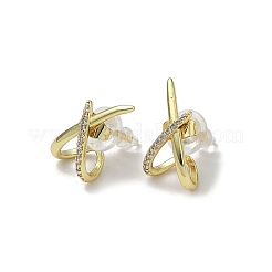 Orecchini a bottone a croce in ottone con zirconi cubici trasparenti&nbsp;LS-EJEW-A134-02G