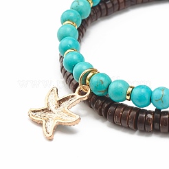 Stretch-Armbänder-Set aus natürlichen Kokosnuss- und synthetischen türkisfarbenen (gefärbten) Perlen&nbsp;BJEW-JB07168