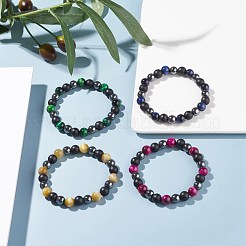 Set di bracciali elastici con perline di pietra rotonde&nbsp;BJEW-JB07259