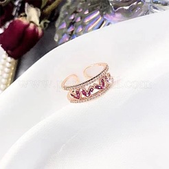 Herz verstellbare Messing-Manschettenringe mit Strass für Damen&nbsp;FS-WGAA48B-01