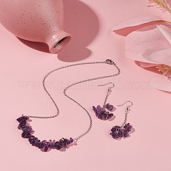 Conjunto de joyas con cuentas de chips de amatista natural&nbsp;SJEW-JS01231-03