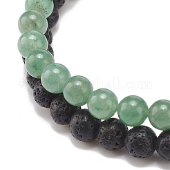 2pcs 2 style ensemble de bracelets extensibles en aventurine verte naturelle et pierre de lave&nbsp;BJEW-JB08475