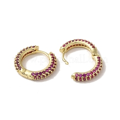 Orecchini a cerchio Huggie da donna con micro pavè di zirconi cubici in ottone placcato a cremagliera&nbsp;EJEW-C097-21G