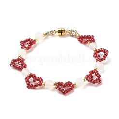 Pulsera con cuentas de semillas de vidrio y ágata natural con cierre magnético de latón&nbsp;BJEW-JB07803