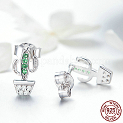 Anlaufgeschützte rhodinierte Ohrstecker aus Sterlingsilber mit 925 Zirkonia&nbsp;EJEW-FF0010-08P
