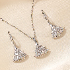 Elegante Messing-Sets mit Mikropflaster und klaren Zirkonia-Fächeranhängern und Ohrringen für Damen&nbsp;OQ3699