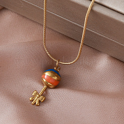 Colliers pendentifs sucette vintage en acier inoxydable émaillé de 30 mm avec nœud papillon pour femmes&nbsp;VD4670