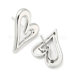 Orecchini a bottone in ottone placcato a forma di cuore cavo&nbsp;EJEW-F331-26P