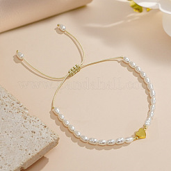 Böhmische Armbänder aus geflochtenen Perlen aus Kunstperlen für Damen. Mit nicht magnetischem Hämatit-Herzanhänger&nbsp;RI6613