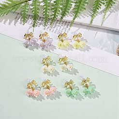 Aretes colgantes con flor de plástico y lazo&nbsp;EJEW-JE05129