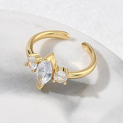 Offene Manschettenringe aus Messing mit Mikropavé und Zirkonia für Damen&nbsp;RJEW-L343-14G-04