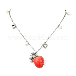 Collana da donna con ciondolo a fragola rossa in conchiglia&nbsp;NJEW-JN06118