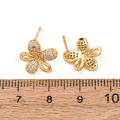 Boucles d'oreilles puces en laiton serties de micro-pavés de zircone cubique pour femmes&nbsp;EJEW-F418-13G