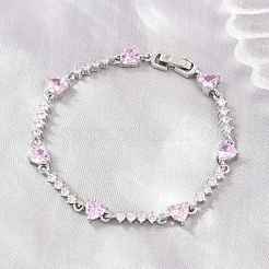 Armbänder aus Messing mit Zirkonia-Pavé-Herzgliederkette für Damen&nbsp;KK-CBA68DA-10P-02