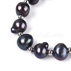 Pulseras deslizantes de cadena de latón con perlas naturales ajustables para mujeres y niñas.&nbsp;BJEW-T022-16B