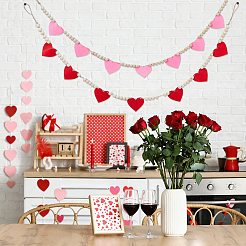 4 pz 2 stili cuore in feltro con perline di legno ornamenti appesi&nbsp;HJEW-FH00277