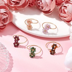 Blume natürlicher Granat & Fuchsit & Tigerauge & Amethyst & Sonnenstein Fingerringe&nbsp;RJEW-JR00779