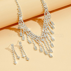 Set di collane con ciondolo in lega di strass con nappa rettangolare e rombo e orecchini a bottone&nbsp;FS-WG10B2D-01