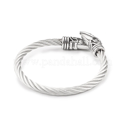 Bracciale rigido aperto con cordino intrecciato in acciaio inossidabile 304 con perline a cono per donna&nbsp;BJEW-G666-01AS