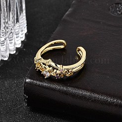 Offene Manschettenringe aus Messing mit Mikropavé und Zirkonia für Damen&nbsp;RJEW-B160-02G