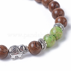 Bracelets extensibles de perles rondes en bois teint&nbsp;BJEW-JB04839-04