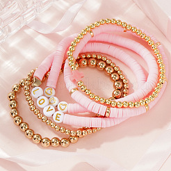 6 Stück 6 Stile Messing Runde Perlen Stretch-Armband & Polymer Clay Heishi Perlen Stretch-Armband-Set&nbsp;TA0398-1
