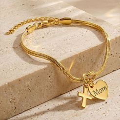 Braccialetti a doppio strato con catena a serpente in acciaio inossidabile 304 per la festa della mamma&nbsp;WG36131-01