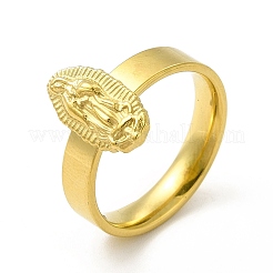 Anello ovale in acciaio inossidabile 304 con placcatura sotto vuoto in PVD con vergine maria per donna&nbsp;RJEW-A013-02G-03