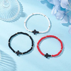 3 bracelet extensible en perles de rocaille en verre bicolores et perles turquoise synthétiques pour hommes et femmes&nbsp;BJEW-MZ00223