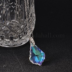 Teardrop ab couleur plaqué colliers pendentif en verre galvanisé&nbsp;NJEW-JN01492