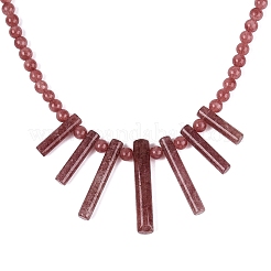 Collares babero redondos de cuentas de cuarzo fresa natural en forma de abanico&nbsp;NJEW-N064-04H